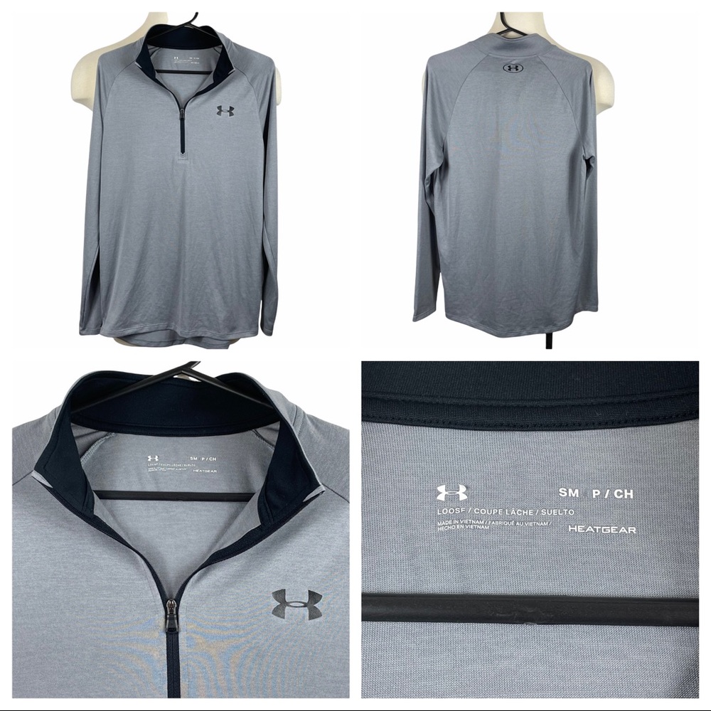 Men's ExcCond Under Armour 1/4 Zip Loose Fit Heat Gear‎ Grey Pullover Small